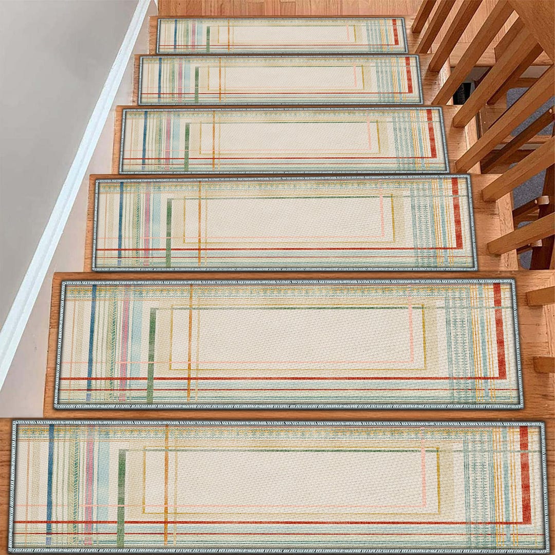 Single Stair Rug Minimalist White Stair Tread Rug | Non Slip Washable Stair Runner ...