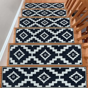 Geometric Stair Rug, Stair Treads Carpet, Stair Treads Rug, Non-Slip Backing Rug, Machine Washable Rug, Easy to Clean, Step Rug,  Stair Mat