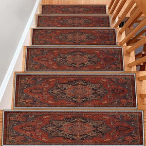 Custom Size Oriental Stair Rug - Washable Stair Carpet Treads - Bohemian Turkish Stair Carpet - Non Slip Stair Steps - Boho Home Decor
