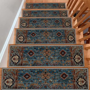 Rustic Stair Treads Carpet, Outdoor Rug, Triangle Stair Carpet, Personalized Carpet, Machine Washable Rug, Landing Rug, Set Of 13, 2x3 Rug