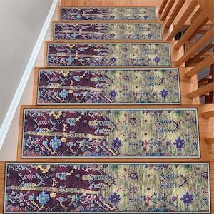 Ottoman Floral Stair Carpet, Stair Runner Rug, Non-Slip Runner Carpet, Machine Washable Rug, Stair Treads Carpet, Easy to Clean Carpet