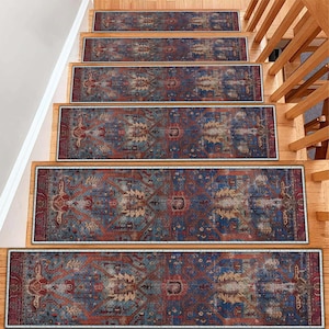 Custom Size Ethnic Stair Mat - Non Slip Stair Treads - Brown Stair Runner Carpet - Geometric Washable Runner Rug - Modern Home Decor