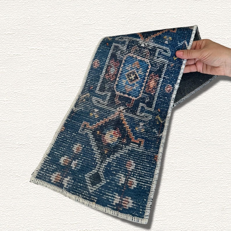 Heritage Stair Treads Carpet, Blue Stair Runner Rug, Scandinavian Stair