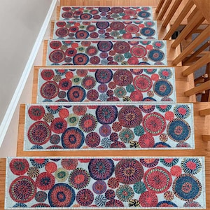 Colored Rings Stair Rug, Stair Treads Rug, Non-Slip Backing Rug, Machine Washable Rug, Easy to Clean, Step Rug