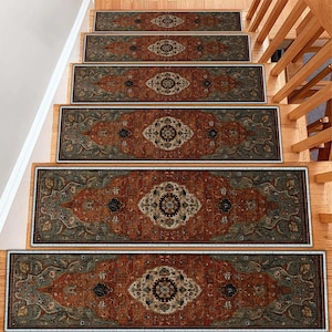 Custom Size Oriental Stair Rug - Stair Treads Rug for Wooden Steps - Non Slip Stair Mat - Bohemian Washable Rug - Stair Decor - Home Gift