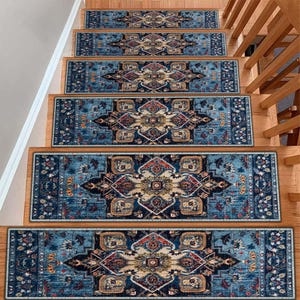 Vintage Patterned Stair Rug, Stair Treads Rug, Non-Slip Backing Rug, Machine Washable Rug, Easy to Clean, Step Rug