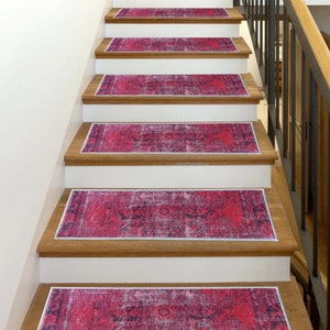Boucherouite Stair Rug, Stair Treads Rug, Non-Slip Backing Rug, Machine Washable Rug, Easy to Clean, Step Rug