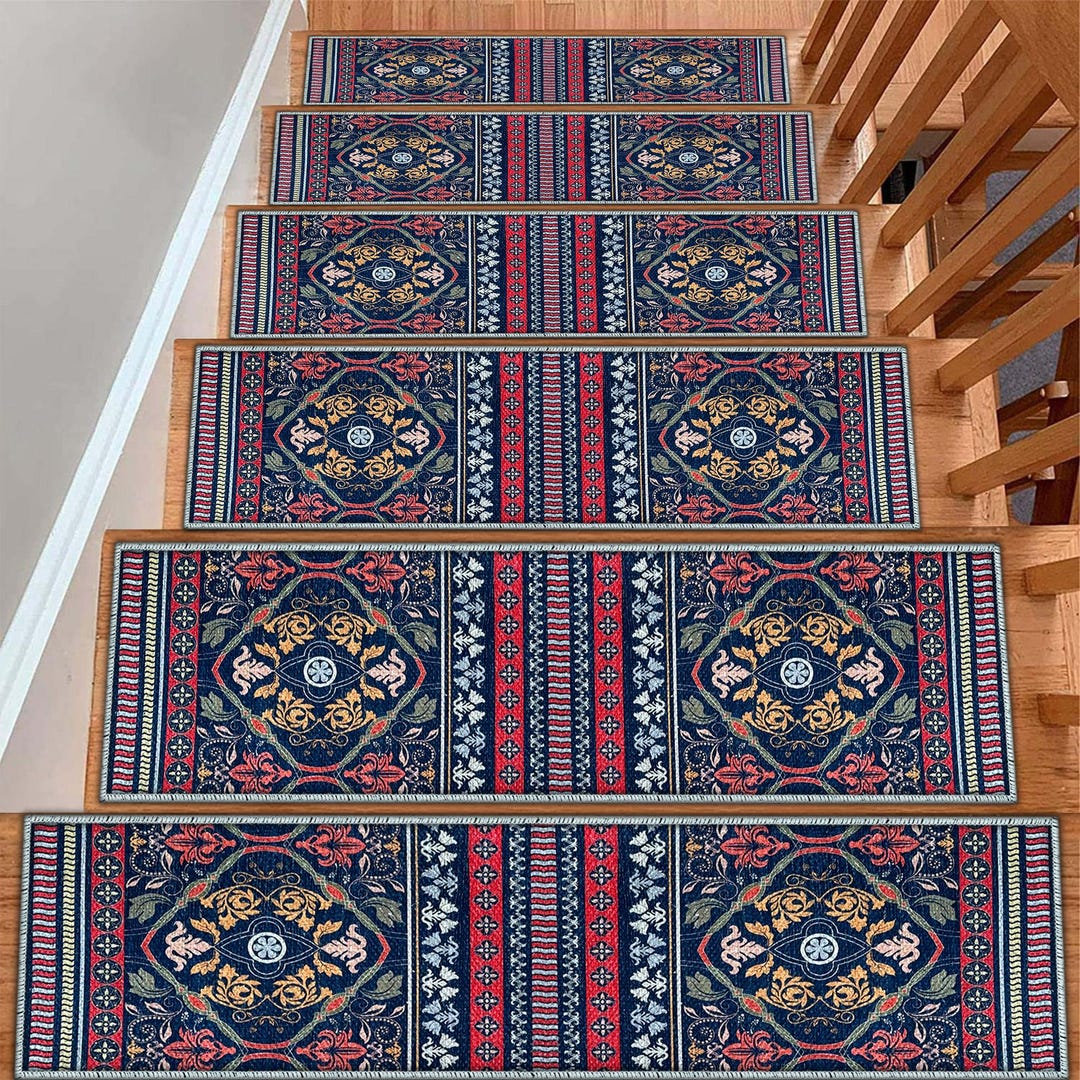 Single Stair Rug Mongolian Stair Rug, Stair Treads Carpet, Stair Runner Rug, Washable ...