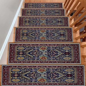 Custom Size Traditional Stair Rug - Oriental Stair Treads Carpet - Floral Stair Mat for Wooden Steps - Washable Runner Rug - Home Decor
