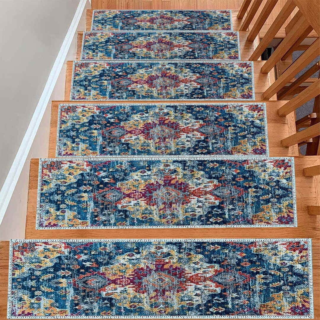 Colorful Rose Design Stair Rug, Stair Treads, Runner Rug, Non Slip ...