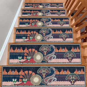 Custom Size Ancient Stair Rug - Egyptian Stair Treads - Washable Runner Rugs - Stair Treads Non Slip - Stair Carpet -  New Home Decor
