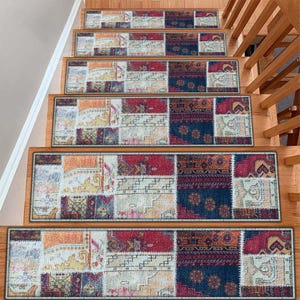 Vintage Patterned Stair Rug, Stair Treads Rug, Non-Slip Backing Rug, Machine Washable Rug, Easy to Clean, Step Rug