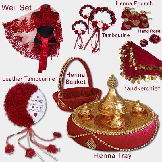 Personalized Bridal Henna Night Set: Traditional Mehndi Party - Bride Bridesmaids decorations accessories