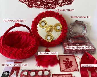 Henna Night Decoration Set: Tray, Basket, Tambourines, Veil & Favors