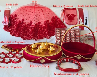 Henna Night Bride Set: Veil, Basket, Tambourines & Henna Favors