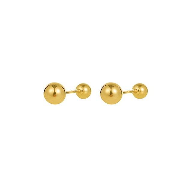 18K Solid Gold Earrings Ball Screw Back Earrings Hypoallergenic Earrings Handmade Jewellery Minimalist for Women Gift for Girl Gift for Her