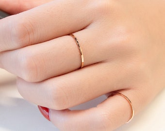 18K Solid Gold Ring White Gold Ring Rose Gold Ring Minimalist Jewellery Faceted Ring Little Finger Ring Stack Ring for Women Ring for Girls