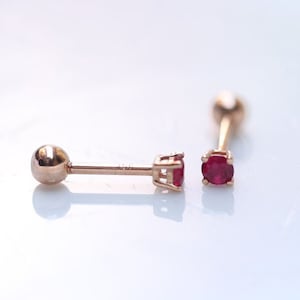 Natural Stones Earrings 18K Solid Gold Earrings Dainty Stud Earrings Ruby Sapphire Emerald Ball Screw Back Earrings for Women Gift for Her