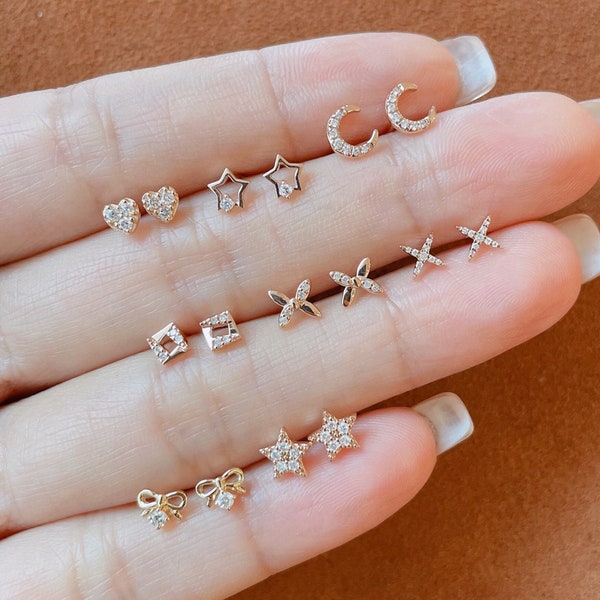 Diamond Earrings 18K Solid Gold Earrings Dainty Diamond Stud Earrings Minimalist Jewellery Diamond Stud Earrings for Girls Earrings for Her