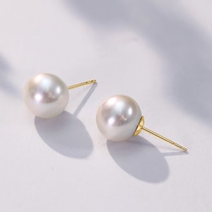 Natural Akoya Pearl Earrings 18K Solid Gold Earrings Wedding Jewellery Pearl Stud Earrings for Women Earrings for Girlfriend Gift for Her