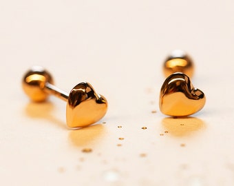 18K Solid Gold Earrings Heart Stud Earrings Minimalist Jewellery Heart Shape Screw Back Earrings for Women Earrings for Girls Gift for Her