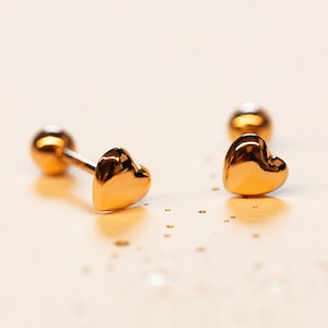 18K Solid Gold Earrings Heart Stud Earrings Minimalist Jewellery Heart Shape Screw Back Earrings for Women Earrings for Girls Gift for Her