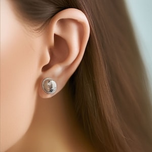 Solid Platinum Stud Earrings: Pt950 Mosaic Half Circle Earrings