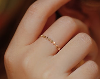 Floral Chain Ring 18K Solid Gold Ring Adjustable Minimalist Jewellery Summer Dainty Floral Ring for Girls Gift for Her Gift for Daughter
