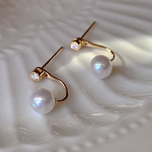 Natural Diamond Earrings Natural Pearl Earrings 18K Solid Gold Earrings Minimalist Jewellery Diamond Pearl 2 In 1 Stud Earrings for Women