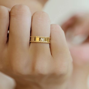 18K Solid Gold Ring 14K Zahnrad Ring Breitbandring personalisiertes Geschenk Minimalistischer Schmuck Einfacher Ring Verlobungsring für Frauen Unisex