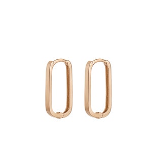 18K Solid Gold Earrings Yellow Gold Rose Gold Hoop Earrings Minimalist Jewellery Rectangular Hoop Earrings for Women Earrings for Girls