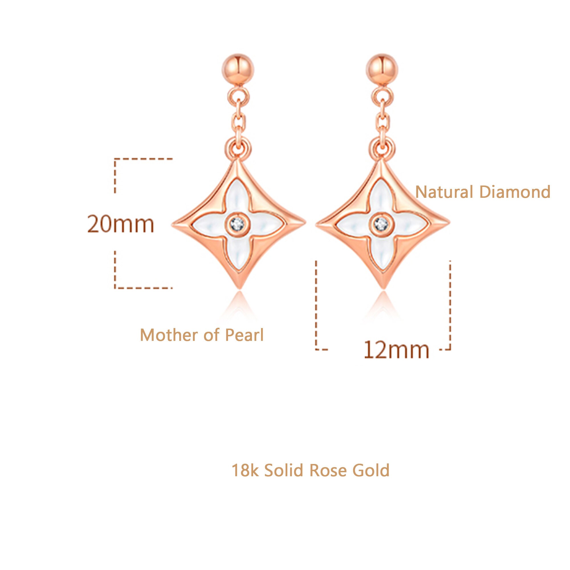 18K Diamond & Mother of Pearl Color Blossom Long Earrings