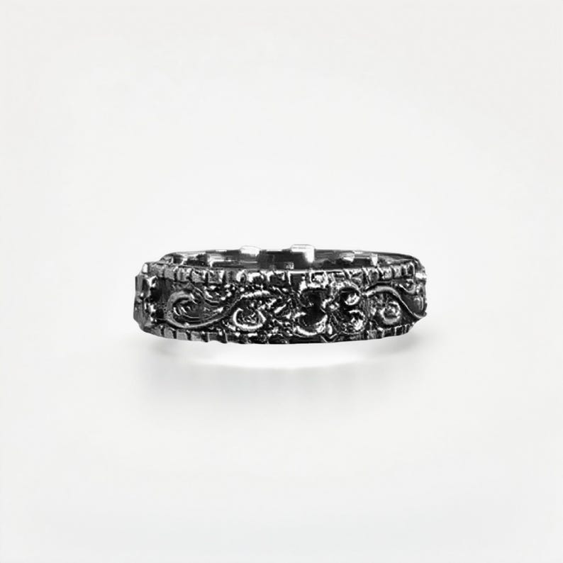 Ruthenium Plated Platinum Ring Pt950 Ring Dark Statement Ring Gunmetal Gothic Ring Vintage Baroque Unisex Jewellery Unisex Band Vintage Ring for couple Unisex Ring Vintage Band Gothic Band Gothic Rig Baroque Ring Vintage jewellery dark platinum ring gunmetal ring