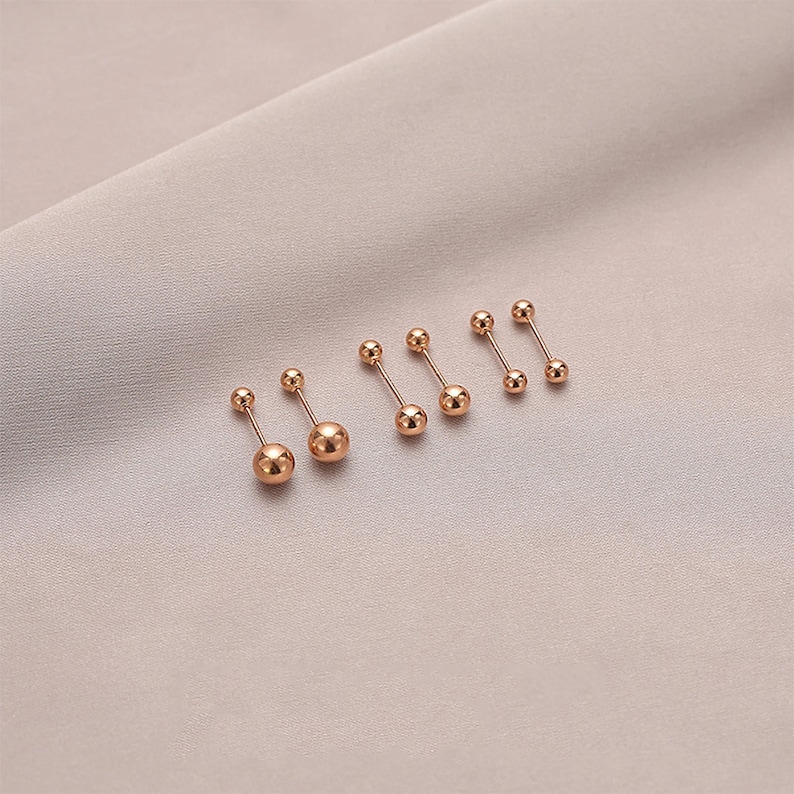 18K Solid Gold Earrings Ball Screw Back Earrings Etsy