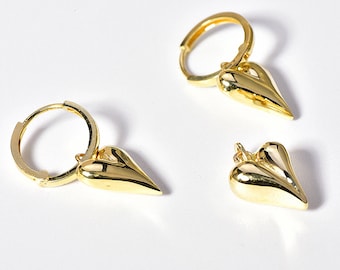 10K Solid Gold Earrings Heart Earrings Hoop Earrings Minimalist Jewellery 3D Heart Drop Earrings for Women Earrings for Girls Gift for Her