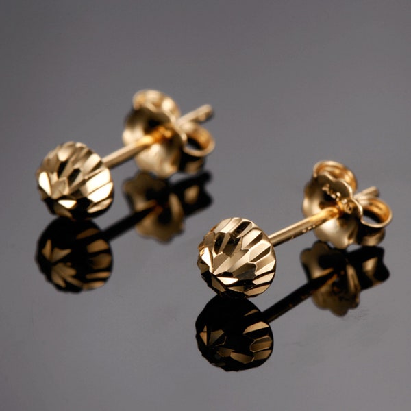 18K Solid Gold Earrings Laser Cut Half Sphere Earrings White Gold Rose Gold Minimalist Hypoallergenic Earrings for Unisex Earrings for Girls