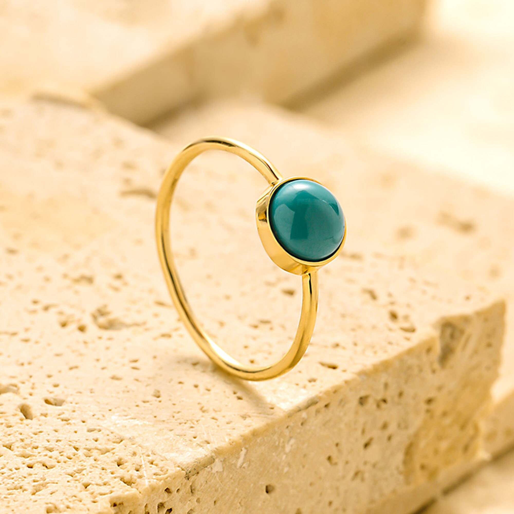 Turquoise Ring in 14K/18K Gold 18K Solid Gold Ring Round Turquoise Ring Engagement Ring for Women December's Birthstone