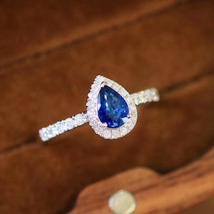 Natürlicher Saphir Ring Natürlicher Diamant Ring 18K Solid Gold Ring Birnenform Saphir Ring Hochzeitsschmuck Verlobungsring für Frauen Geschenk