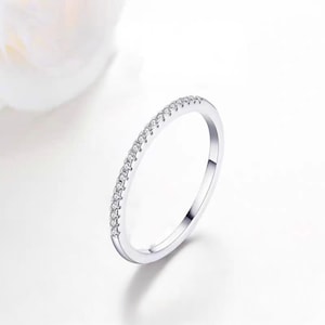 Natural Diamond Ring Platinum Ring Pt950 Half Eternity Ring Minimalist Jewellery Diamond Engagement Ring Wedding Band Wedding Ring for Women