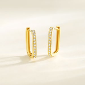 Natural Diamond Earrings 18K Solid Gold Earrings Natural African Diamond 18K Solid Gold Rectangular Hoop Earrings for Women Gift for her