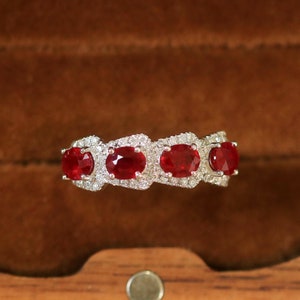 Natural Ruby Ring Natural Diamond Ring 18K Solid Gold Ring Vivid Red Ruby Diamond Crown Engagement Ring for Women Wedding Ring for Her