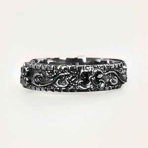 Ruthenium Plated Platinum Ring Pt950 Ring Dark Statement Ring Gunmetal Gothic Ring Vintage Baroque Unisex Jewellery Unisex Band Vintage Ring for couple Unisex Ring Vintage Band Gothic Band Gothic Rig Baroque Ring Vintage jewellery dark platinum ring gunmetal ring