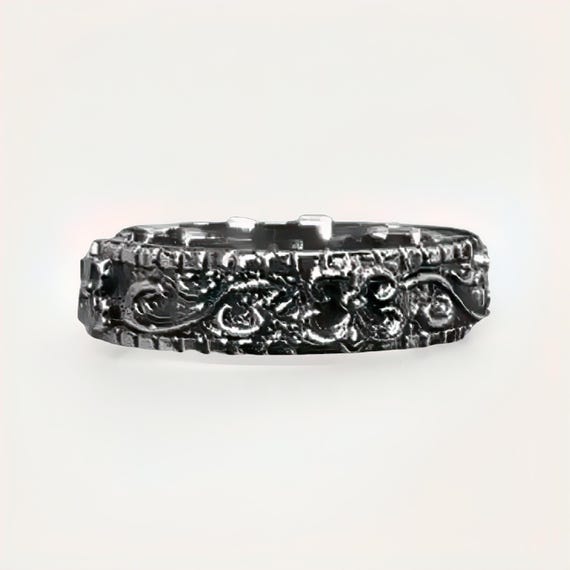 Ruthenium Plated Platinum Ring: Gothic Baroque Unisex Band