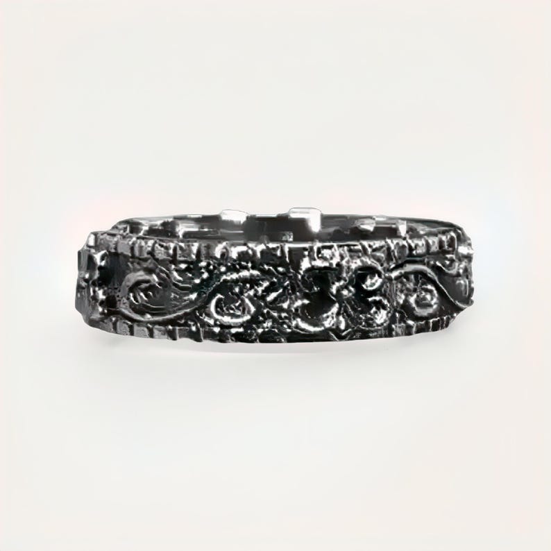 Ruthenium Plated Platinum Ring Pt950 Ring Dark Statement Ring Gunmetal Gothic Ring Vintage Baroque Unisex Jewellery Unisex Band Vintage Ring for couple Unisex Ring Vintage Band Gothic Band Gothic Rig Baroque Ring Vintage jewellery dark platinum ring gunmetal ring