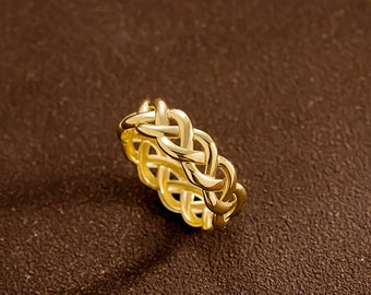 18K Solid Gold Braided Ring: Handwoven Wide Band