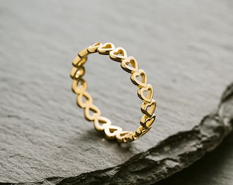 18K Solid Gold Ring Heart Band Ring Hollow Band Ring Minimalist Jewellery Summer Jewellery Wedding Engagement Ring for Women Ring for Girls