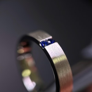 Natural Blue Sapphire Platinum Ring Pt950 Ring Bespoke Ring Minimalist Jewellery Brushed Platinum Engagement Ring Wedding Band Wedding Ring