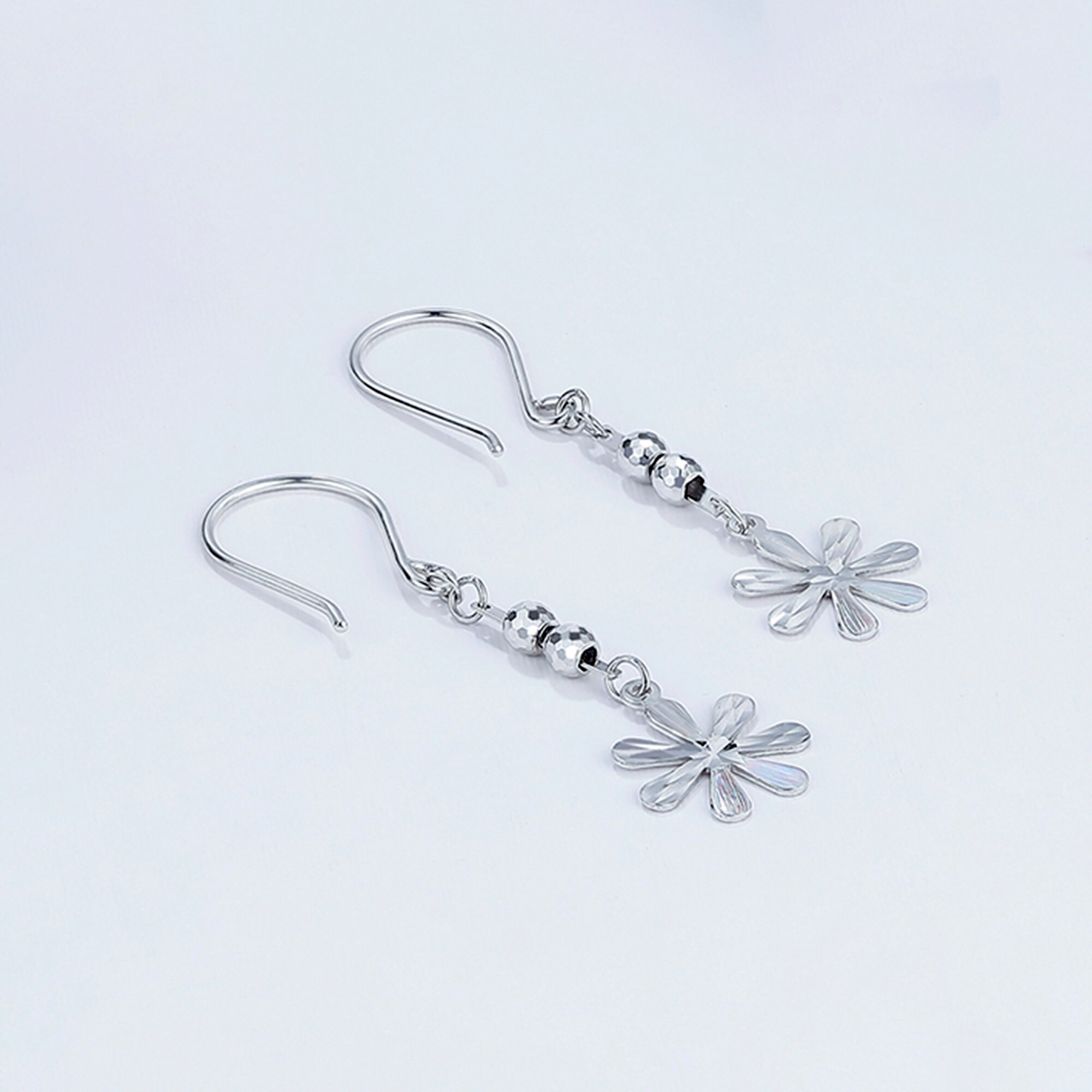 Solid Platinum Earrings Pt950 Earrings Laser Cut Floral Drop Earrings Minimalist Hypoallergenic Earrings for Women Earrings for Girls