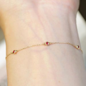 18K Gold Gemstone Bracelet: Sapphire, Ruby, Emerald - Dainty Layering Bracelet