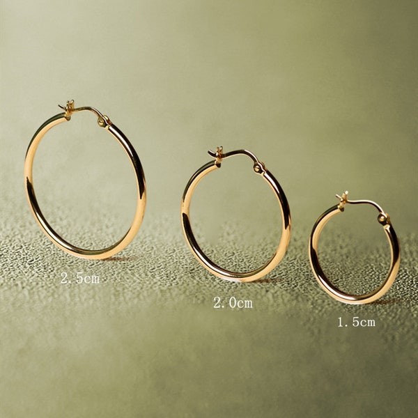 18K Solid Gold Ohrringe Schlichte Runde Creolen Minimalist Schmuck Gelbgold Große Hoop Ohrringe für Frauen Geschenk für Sie